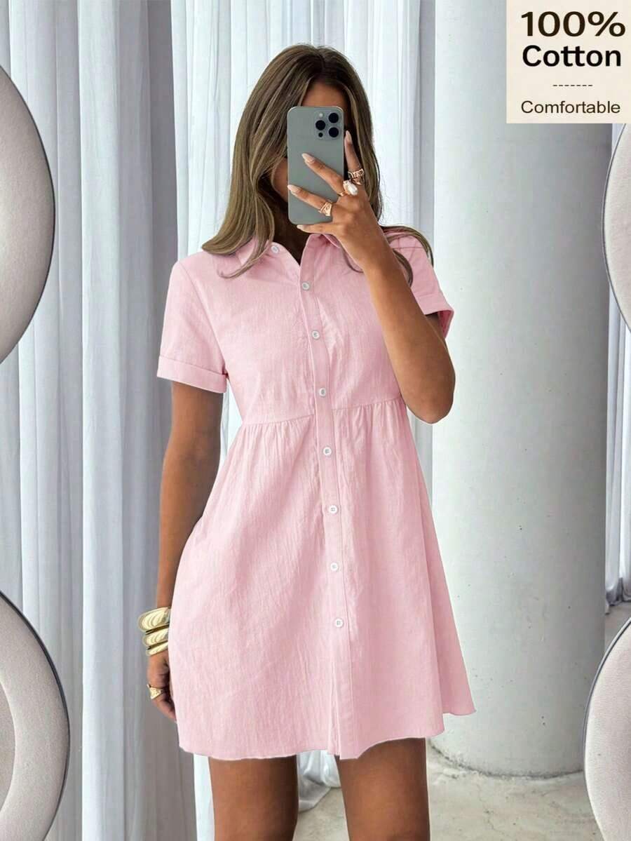 Vestido corto de un solo pecho de unicolor cómodo y casual para mujer - Rosa Pálido - Ver 1