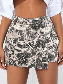 PETITE Short vaquero sexy con bolsillo frontal, cruce de cintura y abotonado para mujer - Multicolor 2 - Ver 7