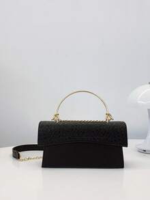 Fashionable Woven Handbag (Random Stitching Color) - Black - View 7