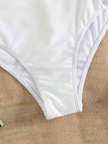 Swim Conjunto de bikini fruncido de unicolor para playa y vacaciones de verano - Blanco - Ver 4