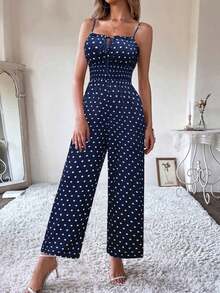 Mono casual de mujer con estampado de lunares y lazo delantero, para verano - Multicolor - Ver 5
