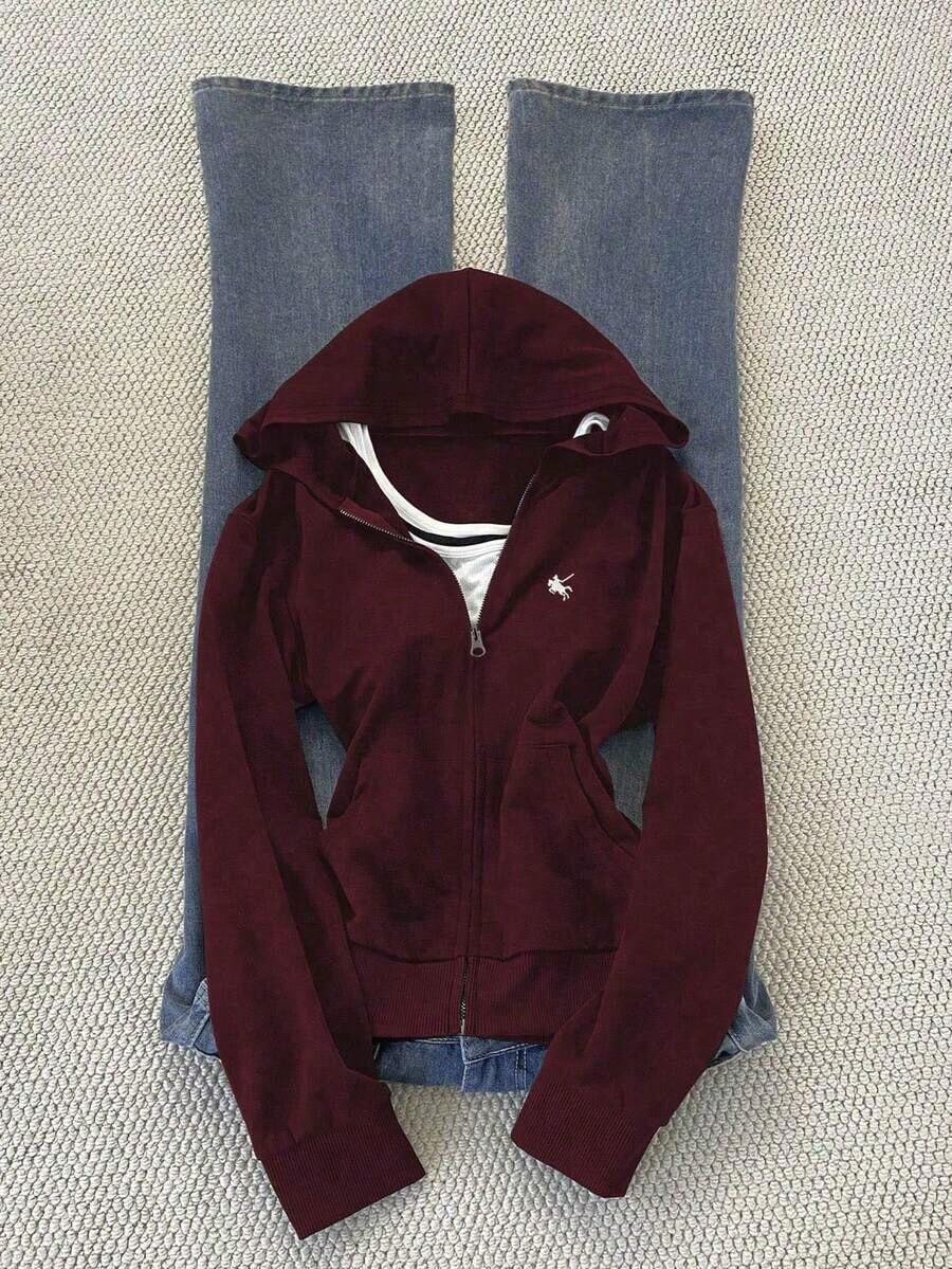 Sudadera con capucha ajustada y versátil con bordado para mujer - Multicolor 3 - Ver 1