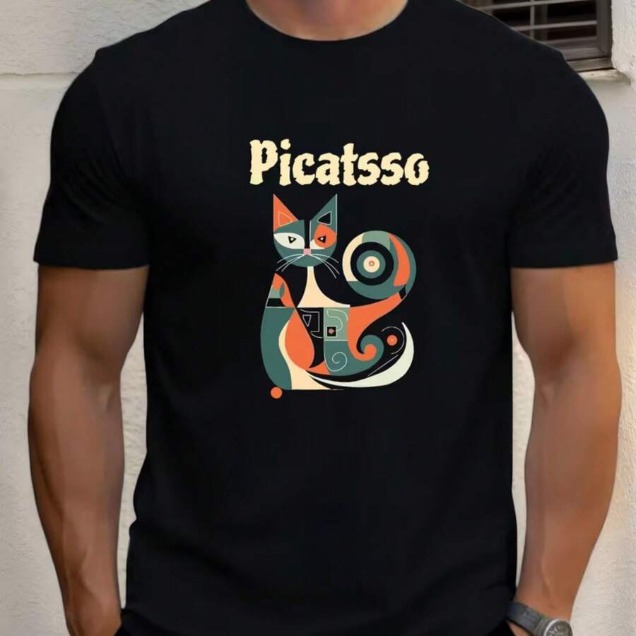 Printed T-Shirt For Men And Women - 黑色 - 查看 1