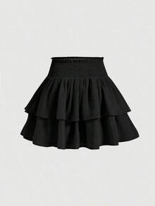 Nueva llegada Falda mini de cintura alta adelgazante tipo pastel, dulce y picante para mujeres en primavera - Negro - Ver 5
