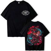 Angel Dust Anime Print Cotton T-Shirt, Casual Summer Fashion For Men And Women, Short Sleeve Couple Outfit (1) - 黑色 - 查看 10