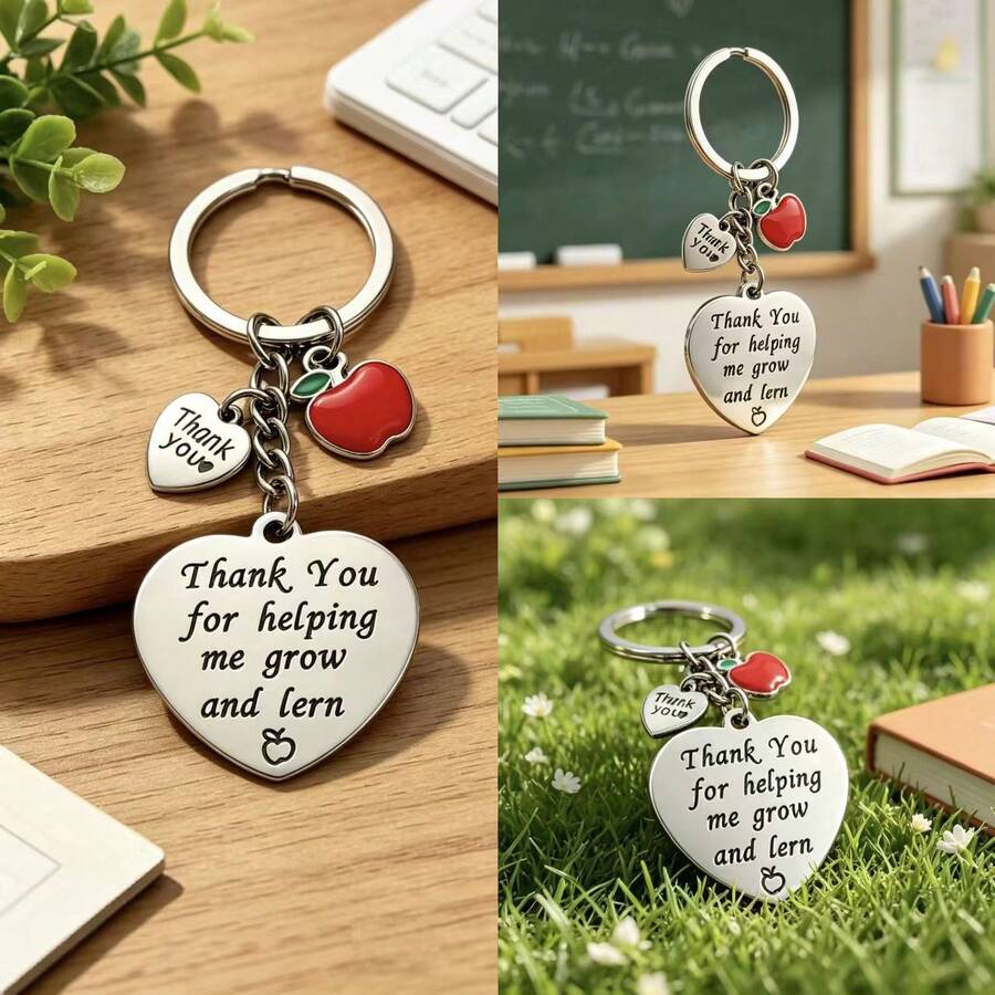 Llavero con forma de corazón grabado "Gracias por guiar mi crecimiento", adecuado para el Día del Maestro, temporada de graduación, regalo de fin de curso para maestros, Acción de Gracias, Navidad - Multicolor - Ver 1