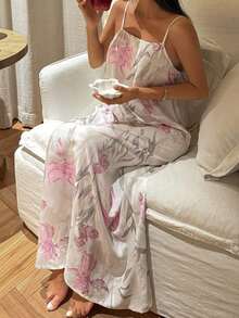Vestido largo y ligero con estampado floral para mujeres, estilo de pijama para vacaciones, vestido de noche tipo muu muu - Morado 2 - Ver 3
