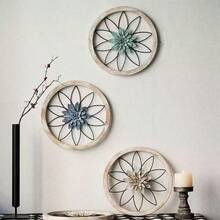 1pc Wooden 3D Round Flower Frame Wall Decor, Home & Garden Ornament - 111 - View 1