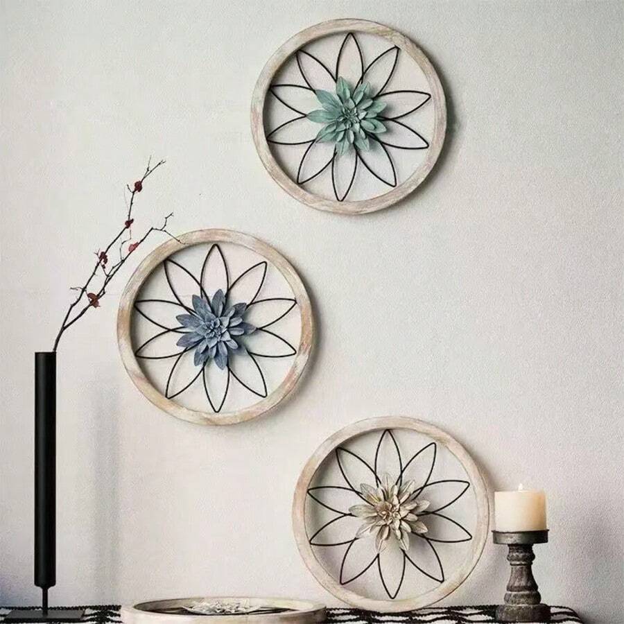 1pc Wooden 3D Round Flower Frame Wall Decor, Home & Garden Ornament - 111 - View 1