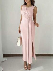 YHHRafferiza Vestido elegante de fiesta con cuentas sin mangas para mujer, vestido de noche largo de verano para eventos formalesYHH - Rosa - Ver 3