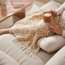Premium Oasis Double Sofa Throw With Fringe And Super Comfortable Geometric Texture - 2.40x1.80m - Camel - View 3