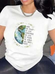 100% Cotton T-Shirt With An Inspiring Earth Design | Ideal For The Home Office Or Casual Wear, Durable And Comfortable Fabric, Perfect Gift For Peace Lovers, Stylish And Lightweight T-Shirt For Everyday Wear, Crew Neck, Medium Stretch Fabric. - 白色 - 查看 7