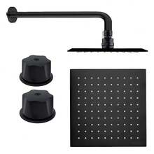 Kit Regadera Negra 20cm Tubo Redondo Y Manerales - Negro - Ver 1