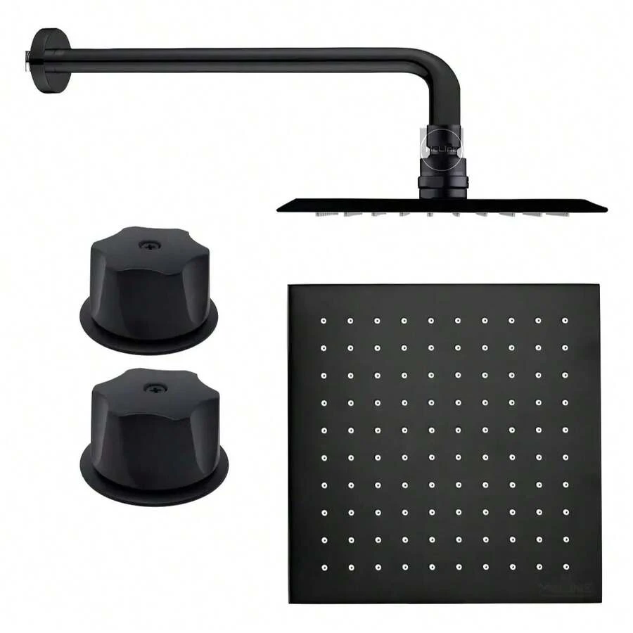 Kit Regadera Negra 20cm Tubo Redondo Y Manerales - Negro - Ver 1