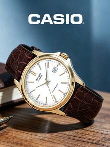 Casio ساعة يد للنساء، موديل كاجوال أعمال عصري بعقارب وأرقام رومانية وعرض التاريخ، مقاومة للماء بحركة كوارتز وسوار جلد طبيعي، طراز كوري، قرص أبيض، MTP-1183Q-7A - أبيض - مشاهدة 2