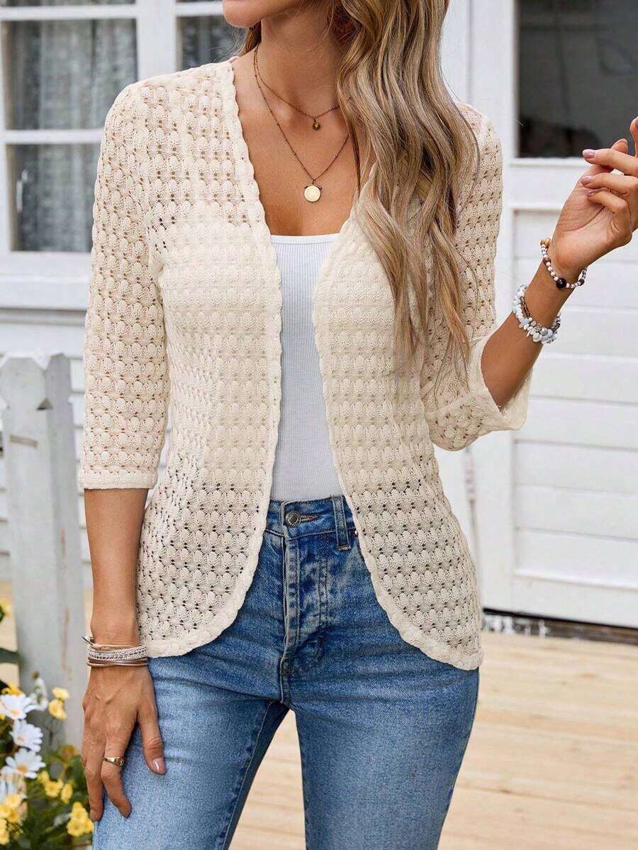 1 pieza Chaqueta de mujer de unicolor regular de manga larga, minimalista y de moda para el verano, casual de negocios para mujer en otoño/invierno - Albaricoque - Ver 1