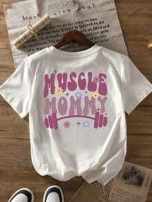 Under The RadarCamiseta de Manga Corta con Estampado [Doble Estampado Frontal y Trasero], Estampado 'Muscle Mommy', 'Fitness Mom', Cuello Redondo, Top Casual de Manga Corta para Mujer - Ropa de Mujer, Ajuste Cómodo, Diseño Clásico, Ropa de Verano para Mujer, Top de Verano - Camiseta Unisex de Algodón Suelto de Manga Corta y Cuello Redondo, Estilo Urbano Vintage-Vintage Street Style Unisex Loose Cotton Short Sleeve Crew Neck T-Shirt - Blanco - Ver 3