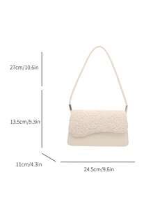 Cartera Hombro Blanca Forma Baguette con Solapa Ondulada, Bolso Casual de Piel Sintética para Mujer, Bolsa Elegante para Salidas Diarias y Ocasiones Especiales Moda Verano - Champán - Ver 6