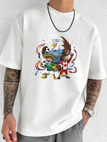 Men's 100% Cotton T-Shirt With Officially Licensed 2026 Three Nations World Cup Mascot Print, Soft And Comfortable, Short Sleeve For Summer. - 白色 - 查看 10