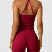 NcmRyu Women's Halter Backless Yoga Sports Seamless Butt-Lifting Fitness Set, Spring/Summer - Rojo - Ver 1