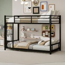 Metal Bunk Bed With Two Single Beds / Heavy, Stable Metal / Low Noise / Safety Railing / No Box Spring Required - Black - View 4