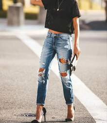 Jeans ajustados rasgados para mujer - Color de la imagen - Ver 7