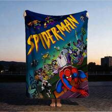 1pc S-Pider-Man Print Blanket,Retro Cartoon Style Throw Blanket,Cartoon Character Printed Blanket,All-Season Universal Nap Blanket,Character Home Decor Blanket,Modern Fashion Gift Suitable For Home Bedroom Bed Sofa Office Lunch Break Cover Picnic Blanket - Nhiều màu - Xem 1