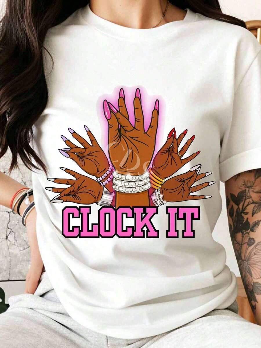 Oferta por tiempo limitado, cantidad limitada disponible, relámpago, camisas de mujer, camisetas de mujer Camiseta casual de mujer con diseño de manecillas y reloj.Ideal para uso diario y para la temporada de verano.Regalo perfecto para amigos y familiares. - Blanco - Ver 1