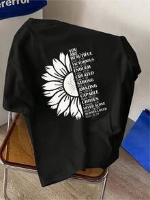 1 Piece Women's Casual Cotton Crew Neck T-Shirt, Beautiful Modern Motivational Black T-Shirt With Unique Inspirational Text, Charming And Comfortable, Suitable For Women And Men, Size XXL, Casual Fashion, Urban Style, Motivational Phrases - 黑色 - 查看 6