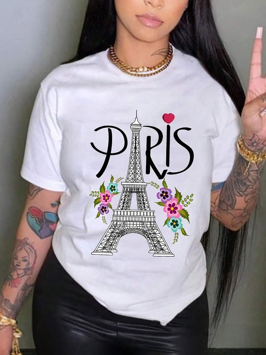 Women's T-Shirt For Spring And Summer - 白色 - 查看 1