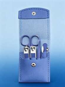 7pcs Portable Nail Clipper Set, High Quality Stainless Steel Ultra Sharp Durable Curved Edge Scissors For Trimming Finger And Toenails, With Nail File (Blue Set) - Blue - View 5