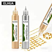 ELHUA 3D Outline Pen In Gold/Silver, Acrylic Paint DIY No-Bake Frame Painting Supplies - 1pc - View 3