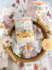 100pcs/Pack Vintage Plant & Floral Mixed Material Scrapbooking Stickers, Multifunctional DIY Decorative Stationery - Dried Flower Post Office - View 7