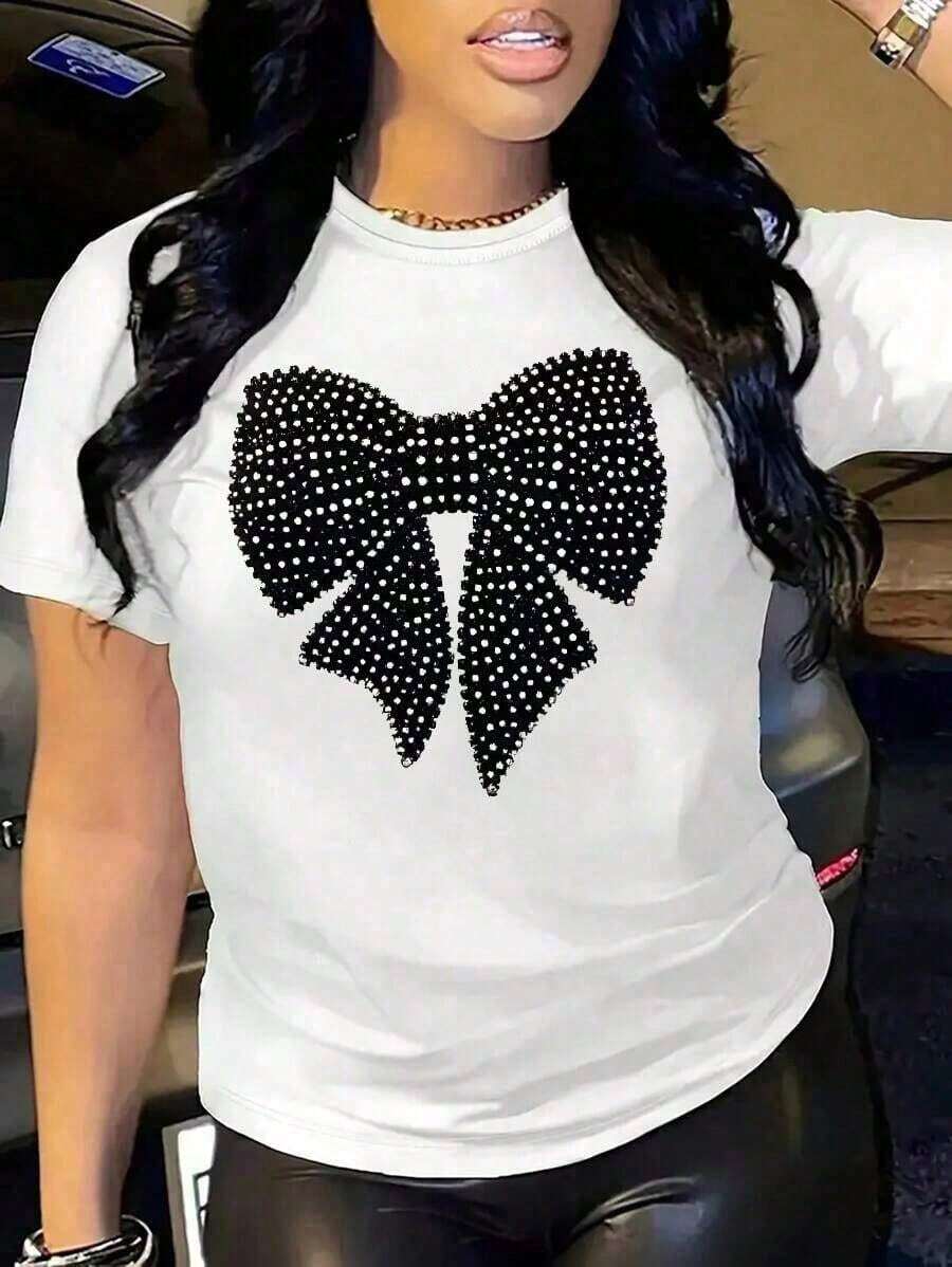 Camiseta de manga corta y cuello redondo para mujer. Estampada de leopardo, letras, dibujos animados, frutas, flores, plantas tropicales y mariposas. - YH391-BLANCO - Ver 1