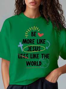 Women's Summer Blouses, Fitted T-Shirt - "Love Of God" Print, 100% Cotton, Suitable For Religious Events, Evangelization Camps, Choirs, Easter, Passion Day, Pentecost - Casual Daily Wear, Loose And Comfortable Blouses For Spring. - 綠色 - 查看 6