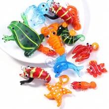 1个琉璃3D海洋动物吊坠，逼真可爱彩色青蛙、章鱼、虾形挂件，适合DIY耳环、项链、手链、手机链、包包挂饰、珠宝制作配件 - 彩色 - 查看 9