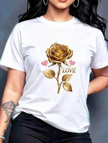On Valentine's Day, Couples Exchange Gifts, Including Casual Women's T-Shirts. - White - View 1
