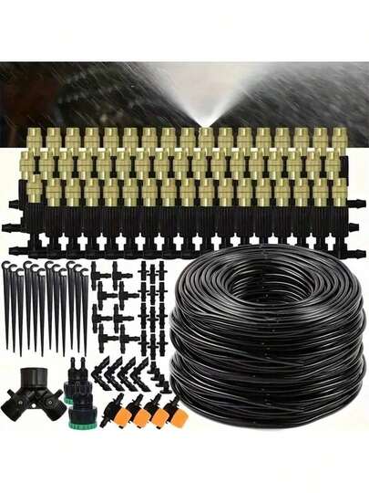 Automatic Drip Irrigation Kit (Garden Version) - 4/7mm, Equipped With Brass Mist Nozzle, Suitable For Lawn, Potted Plants And Greenhouse, Lawn Automatic Drip Irrigation System, Potted Plants Greenhouse