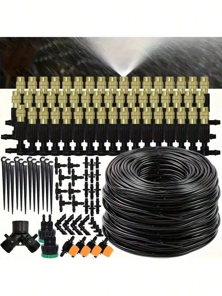 Automatic Drip Irrigation Kit (Garden Version) - 4/7mm, Equipped With Brass Mist Nozzle, Suitable For Lawn, Potted Plants And Greenhouse, Lawn Automatic Drip Irrigation System, Potted Plants Greenhouse