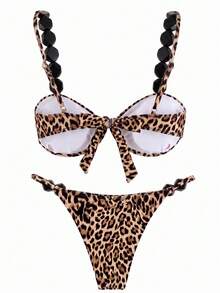 Nuevo Bikini de Estampado de Leopardo Sexy para Primavera/Verano, Estilo Europeo y Americano para Playa, Vacaciones, Citas, Fiestas - Multicolor - Ver 2
