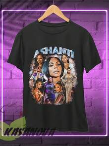Camiseta unisex 100% algodón para hombre y mujer con estampado Ashanti y de texto, suave, esencial de ropa urbana casual para toda temporada, estilo combinable para toda temporada, ropa diaria asequible y regalo perfecto para fans y amigos - 220g - Negro - Ver 2