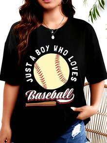 Women's T-Shirt, Women's T-Shirt With 'Only A Guy Who Loves Baseball' Print, Gift For Baseball Fans, Summer Casual Wear, Sports Set, Unisex Top - 黑色 - 查看 1