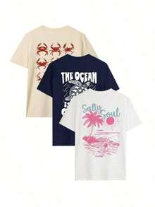 Single Item, Not A 3-Piece Set. Set Of 1. Set Of 1 Loose-Fitting Short-Sleeve T-Shirts With Ocean-Themed Graphics For Women. Breathable Tops Printed With "The Sea Is Calling," "Don't Get Angry," And "Salty Soul." Suitable For Summer Vacations, Beach Parties, Everyday Wear, Perfect For Hot Weather And Casual Girls' Get-Togethers. Y2k T-Shirt Shirt - 白色 - 查看 2