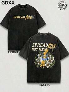 Ropa de hombre; Camisetas de Verano para Hombre, Camiseta con Estampado de Tarro de Miel + Margarita - Impresa con "SPREAD Love", Camisetas con Slogan Divertido, Camiseta de Estilo Relajado, - Blanco - Ver 5