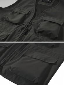 Men's Casual, Fishing, Travel, Outdoor Multi-Pocket Vest Jacket, Suitable For Spring, Summer, Autumn And Winter. Versatile Outdoor Multi-Pocket Vest, Black, Large Capacity, Front And Back Zipper Pockets, Suitable For Outdoor Enthusiasts, Photographers, Camping - Black - View 9