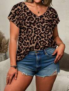 Blusa informal de talla grande con cuello en V, mangas tipo murciélago y estampado floral para el verano, ideal para vacaciones - Multicolor 5 - Ver 5