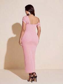Viva Relle Vestido negro elegante y sexy para mujer de talla grande, vestido de gala formal con un hombro, cintura con strass, abertura lateral.El tono rojo es halagador y lujoso, el diseño asimétrico de un solo hombro resalta el hombro y la línea del cuello, la cintura con strass acentúa las curvas, y el diseño de abertura alta es sexy y elegante. - Rosa - Ver 2