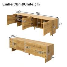 TV Cabinet With Wave Pattern / Modern Style TV Cabinet / 155 Cm Media Console With Storage Space / Four Doors And Cable Management In Wood Look / Easy To Assemble / Suitable For The Living Room - 自然色 - 查看 3