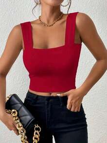 Camiseta de tirantes sexy con moldeado de busto y cintura, estilo urbano chic casual de verano - Burdeos - Ver 5
