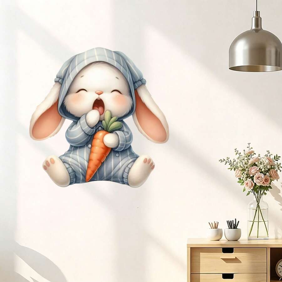 New Cartoon Rabbit PVC Self-Adhesive Wall Decor Sticker, Removable Without Leaving Glue Marks, Suitable For Room, Living Room, Home Decor Background, Wall Beautification Sticker - 1PC - View 1
